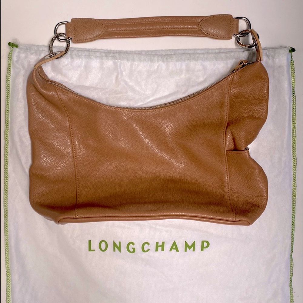 New! Longchamp shoulder bag cognac brown silver hardware baguette small satchel